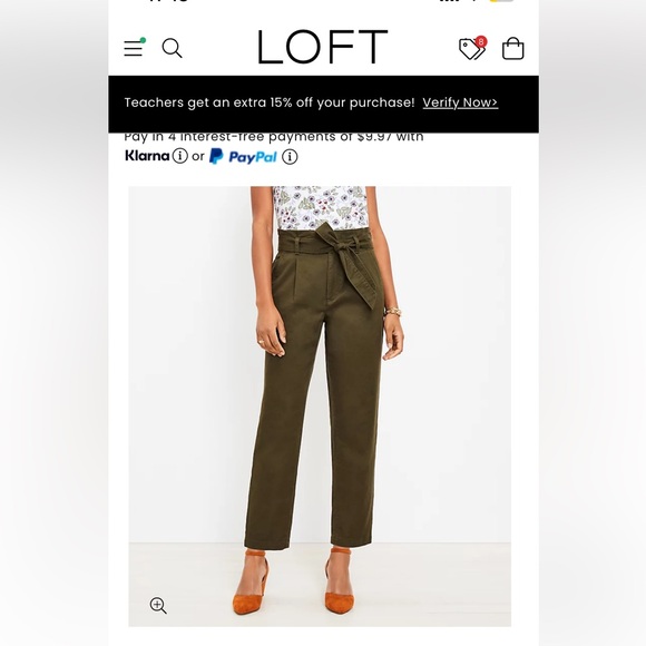 Loft Paperbag 💯 percent cotton pants in army green! Size 6P - Picture 1 of 4